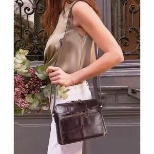 Cobbler Legend Leather Patchwork Crossbody Shoulder Bag Dark Brown